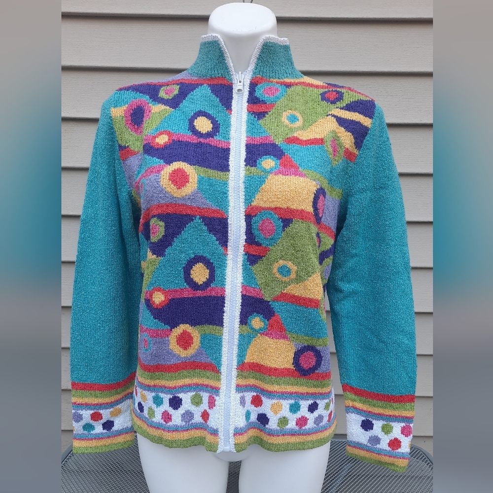 Vintage South Cotton Light Sweater Jacket Zip Up Cardigan colorful